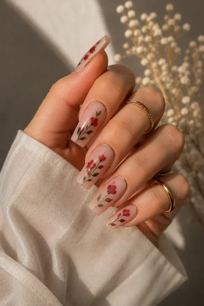 Hand-Painted Floral Nails | Elegant Nude Manicure Inspiratio - фото 5