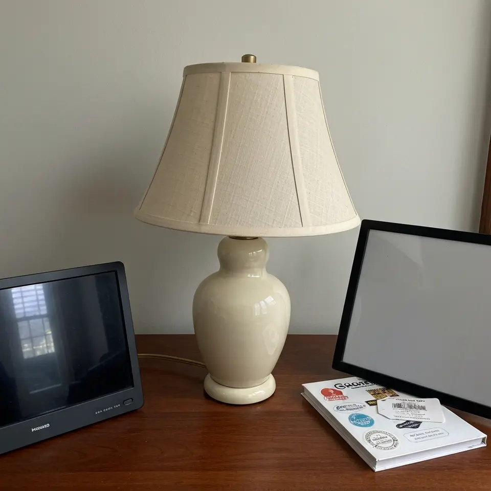 Pair of Ceramic Table Lamps with Linen Shades, Very Clean - фото 1