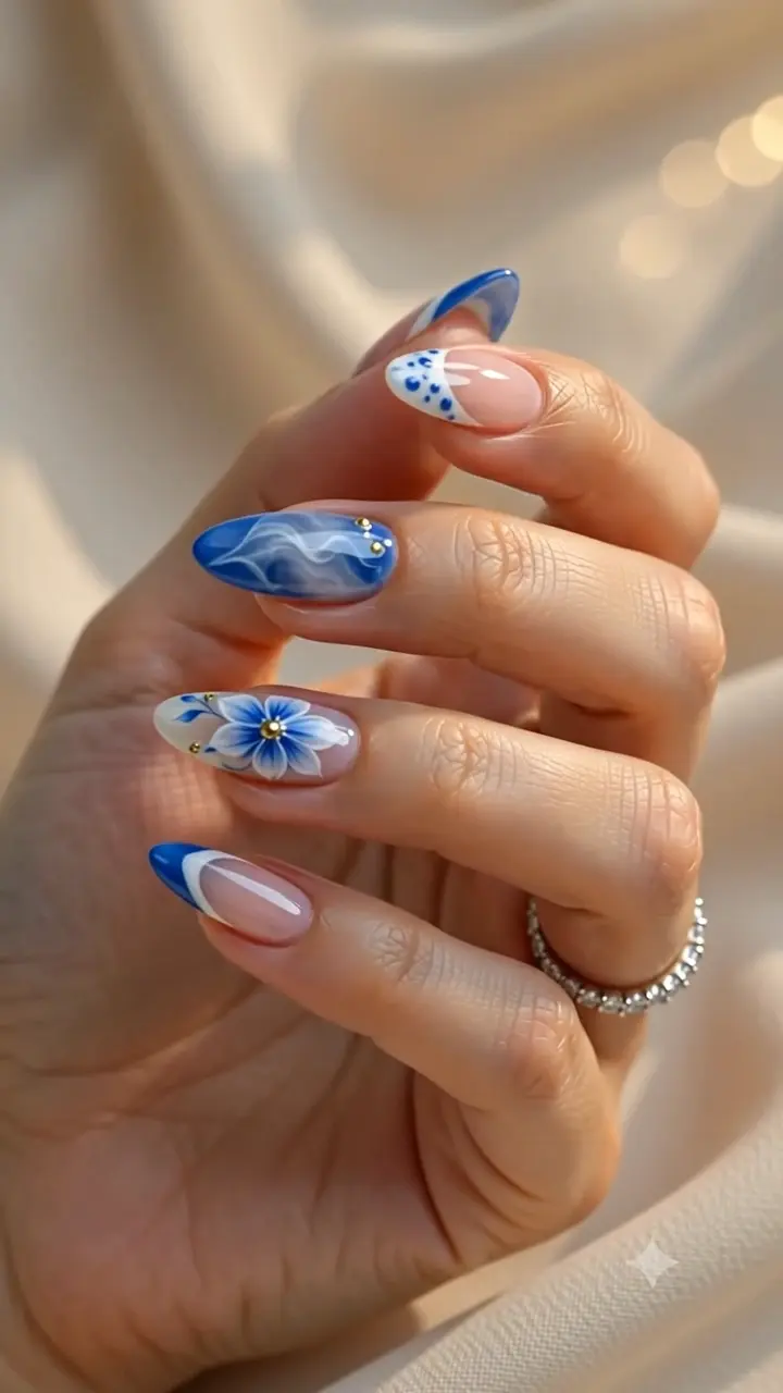 💙 Blue blooms, glossy shine, and elegant details - фото 1