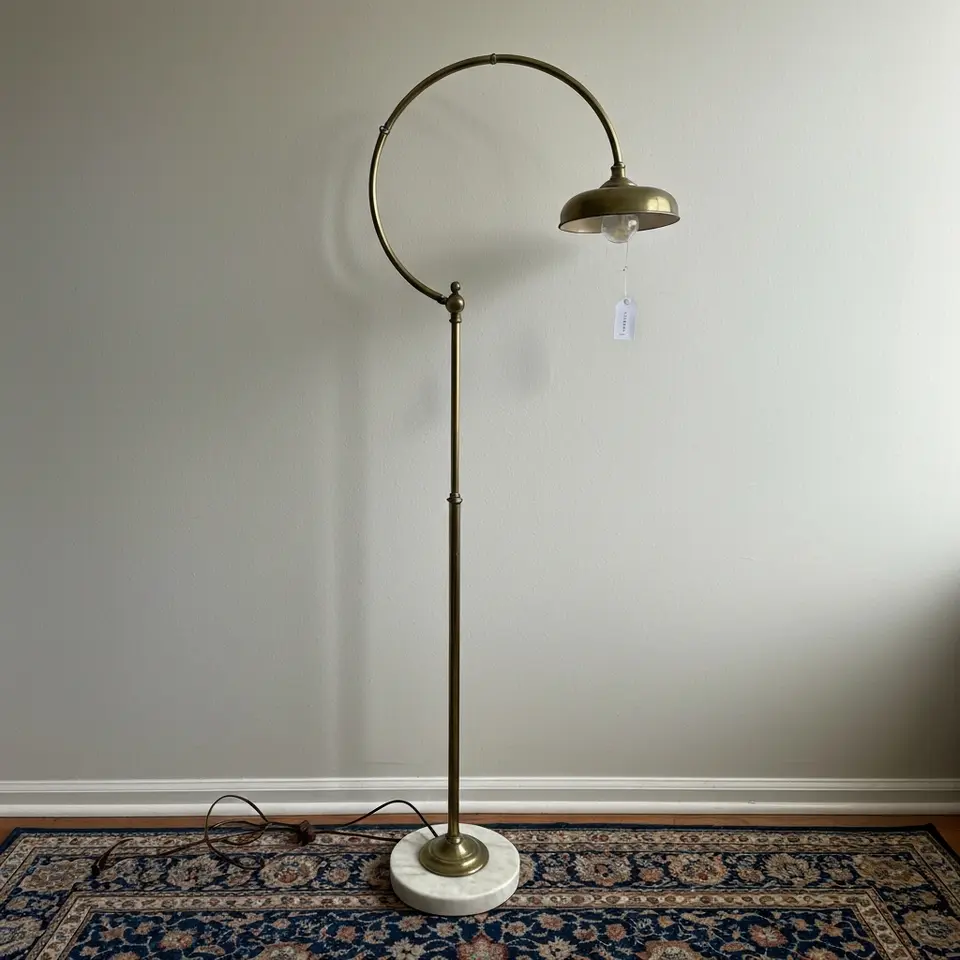 Pre-Owned Brass Arc Floor Lamp with Marble Base - фото 1