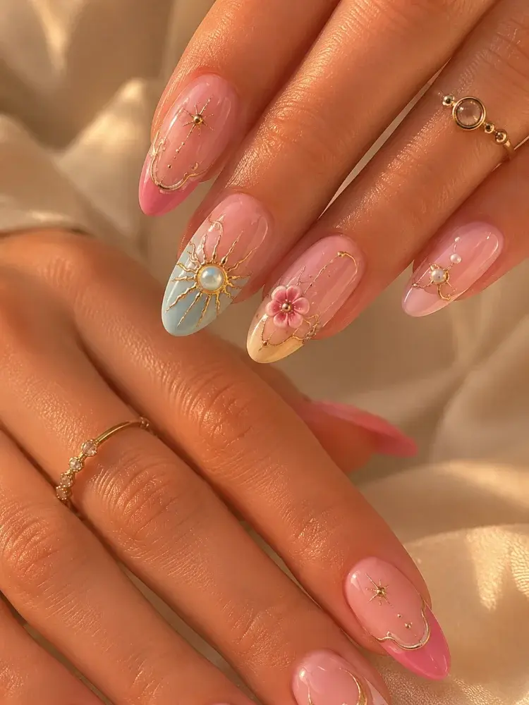 Celestial Bloom Gel Polish Set for Floral and Sun Nail Art - фото 3