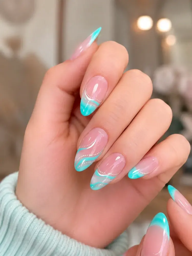 Mint Aqua Nail Polish for Curved French Tip Designs - фото 1