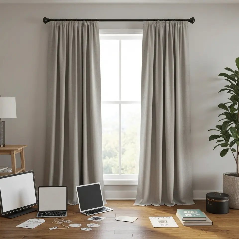 Linen Blackout Curtain Panels, 96 Inch, Good Condition - фото 1