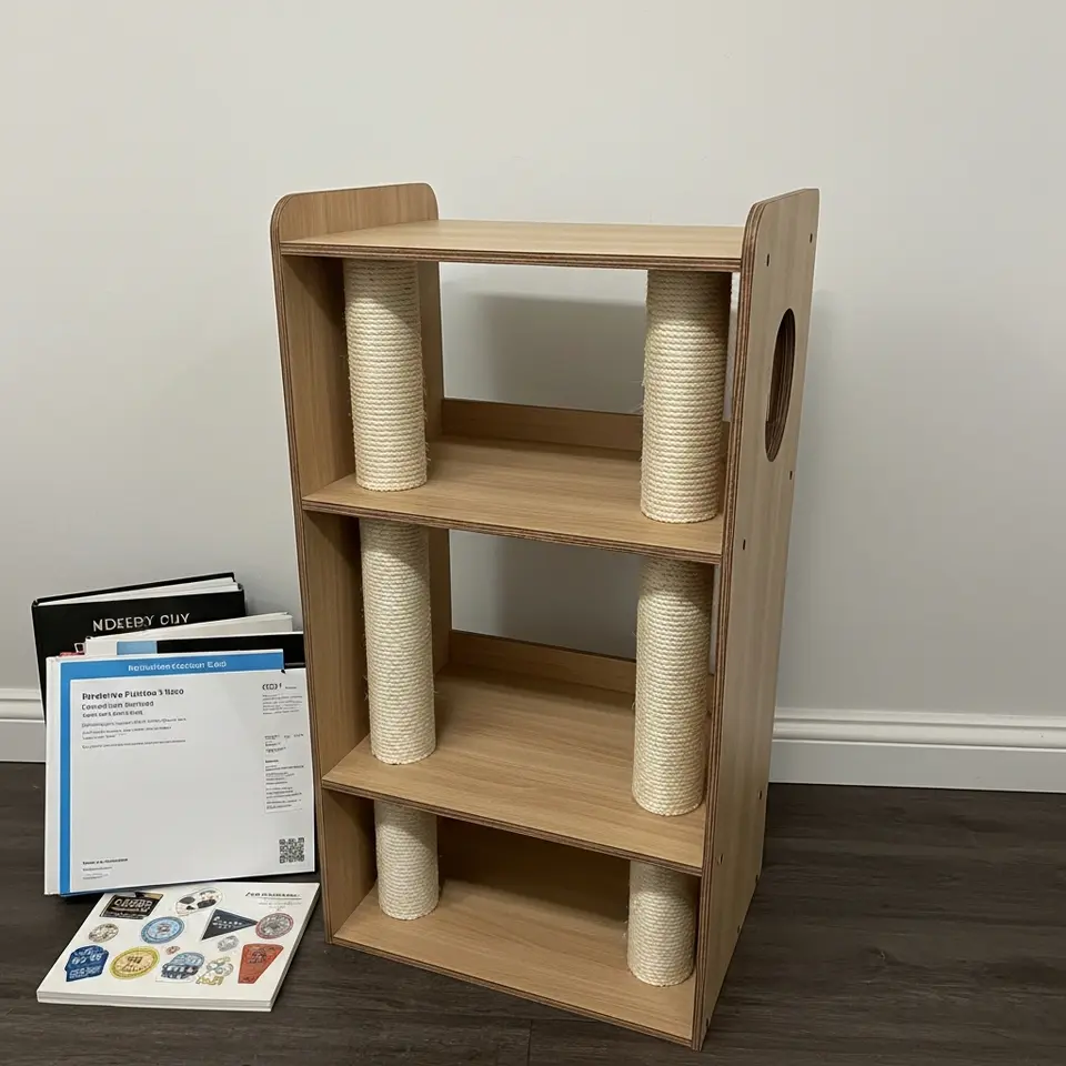Like-New Modern Wood Cat Tower with Scratching Posts - фото 1