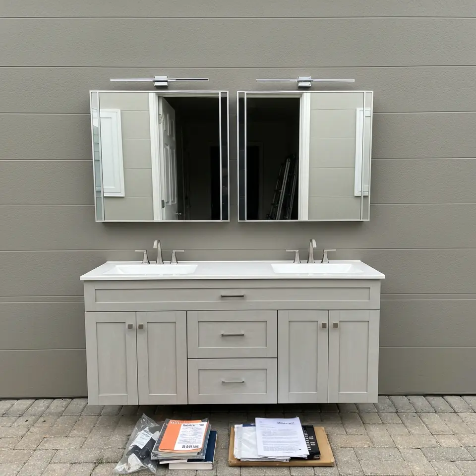 Double Sink Bathroom Vanity 60 Inch with Mirrors - фото 1