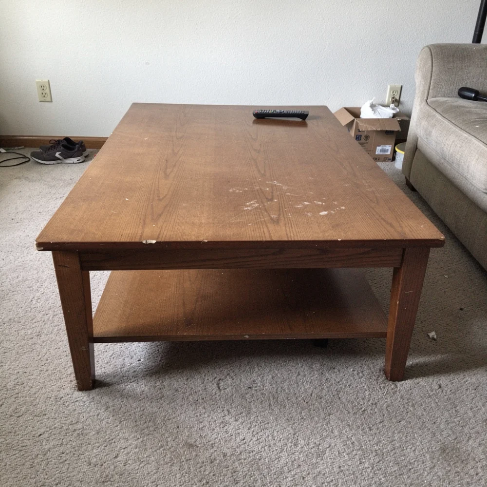 Wooden Coffee Table With Lower Shelf, Used Condition - фото 1