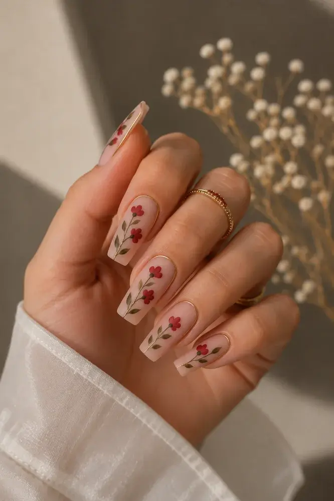 Hand-Painted Floral Nails | Elegant Nude Manicure Inspiratio - фото 4