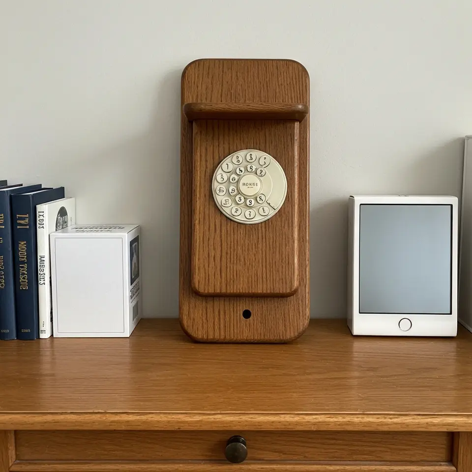 Vintage Oak Wall Telephone Shelf from the 1940s - фото 1