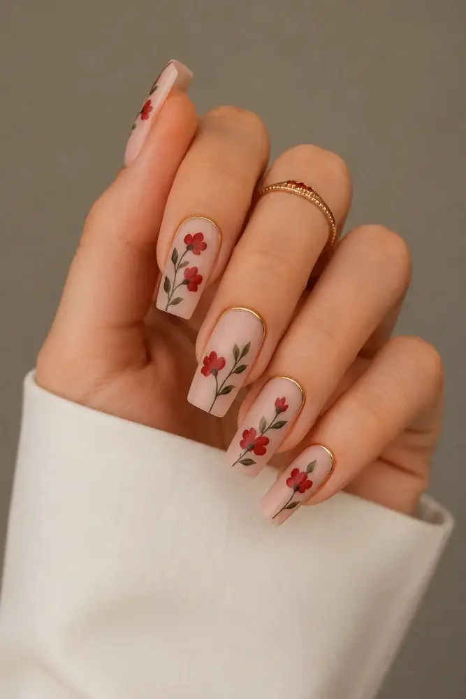 Hand-Painted Floral Nails | Elegant Nude Manicure Inspiratio - фото 1