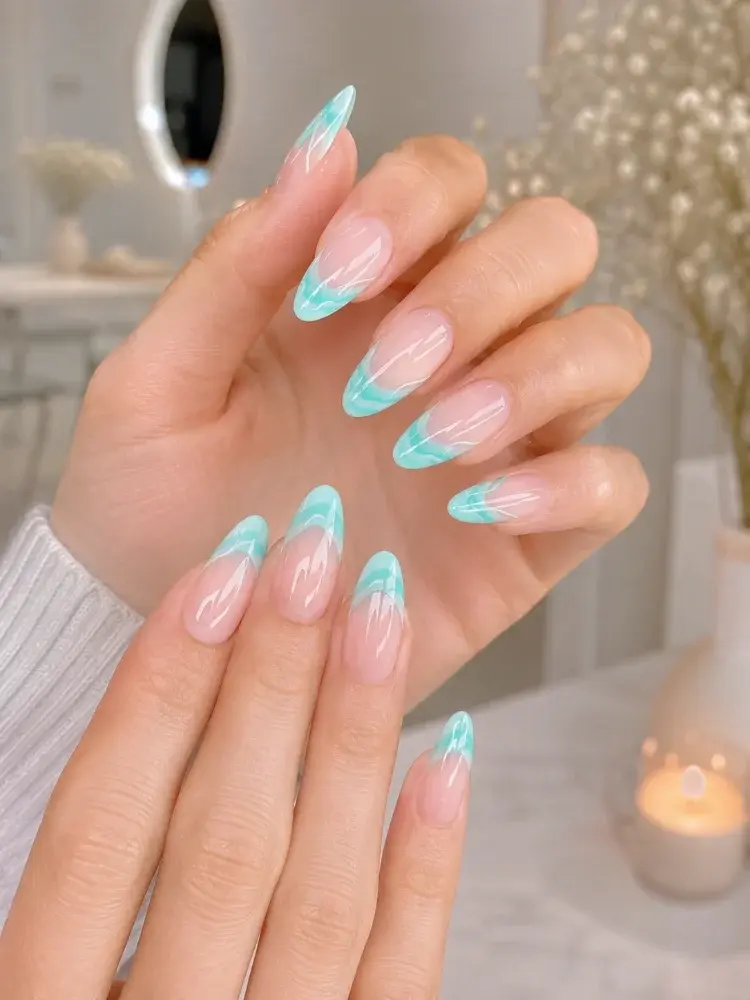Mint Aqua Nail Polish for Curved French Tip Designs - фото 4