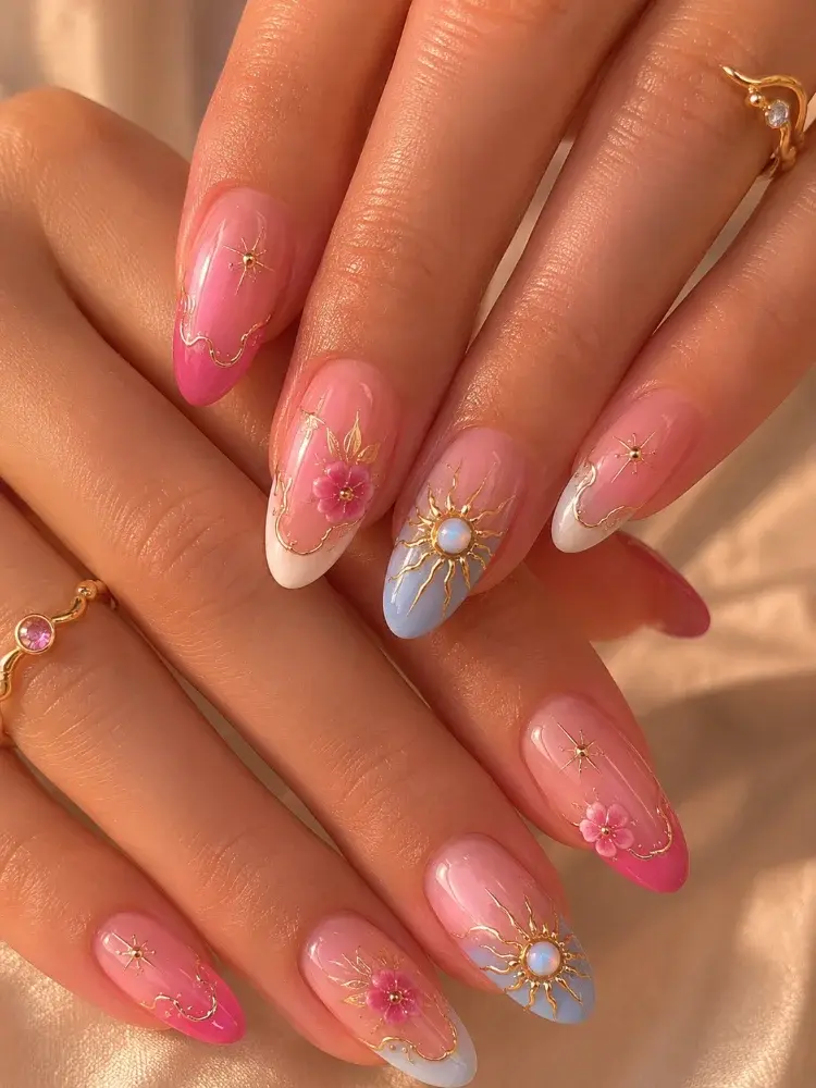 Celestial Bloom Gel Polish Set for Floral and Sun Nail Art - фото 5