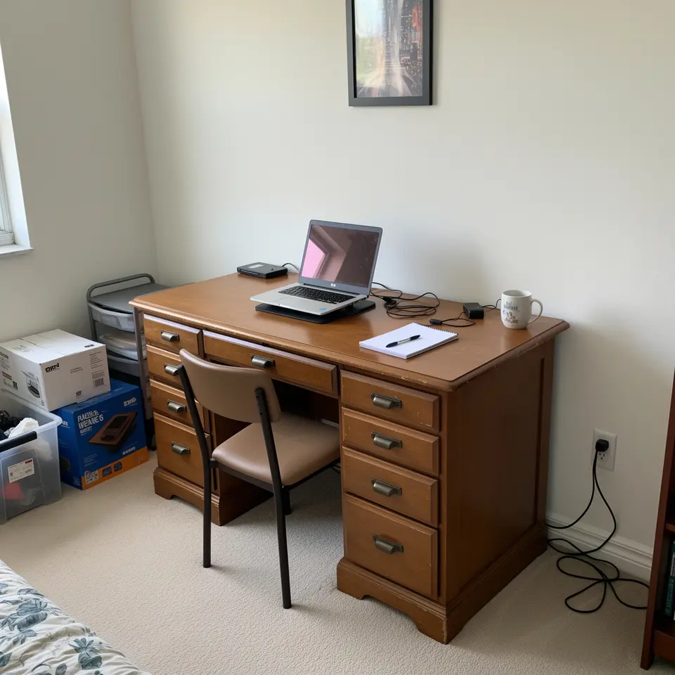 Office Desk with Drawers, Good Condition, Minor Wear - фото 1