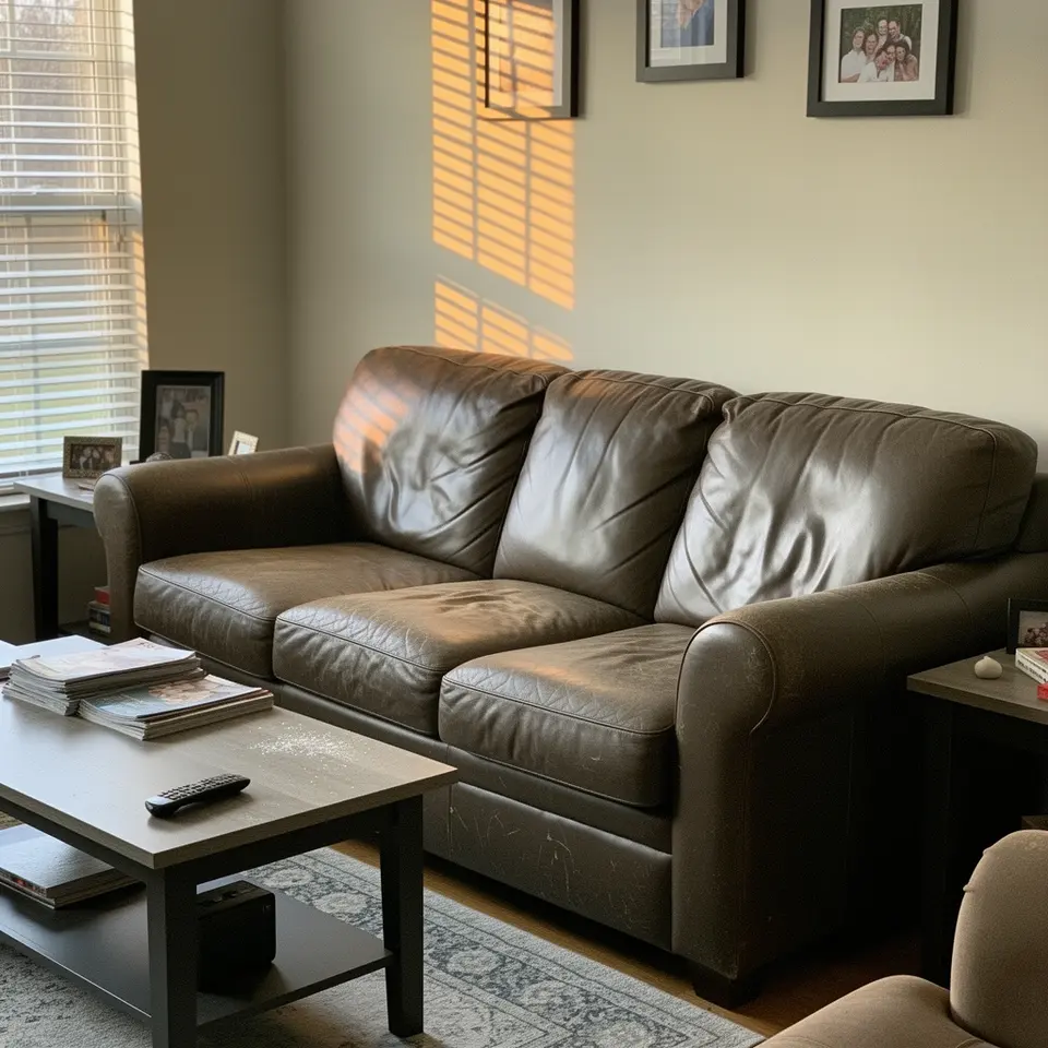Leather Couch with Normal Wear, Moving Sale - фото 1
