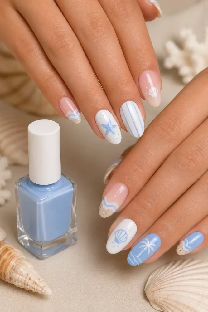 Pastel Blue Nail Polish for Beach-Inspired Nail Ideas - фото 1