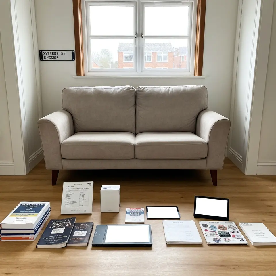 Grey three-seater sofa with matching footstool, collection from Norwich - фото 1