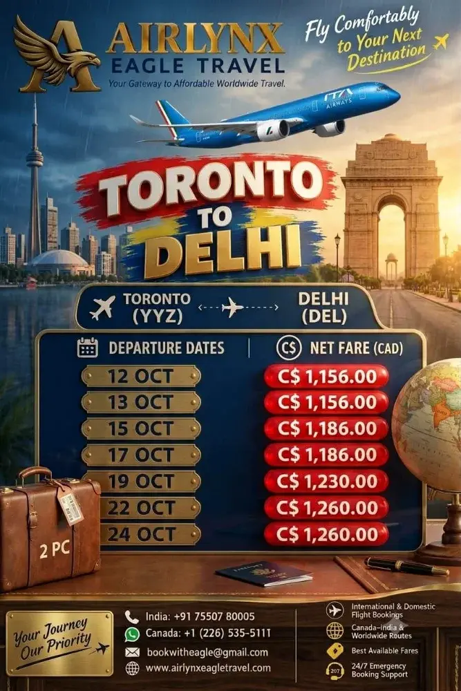 Airlynx Eagle Travel - Toronto to Delhi Flights - фото 1