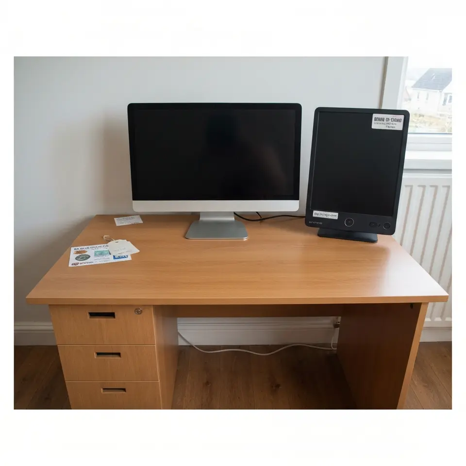 Small student desk, light wood finish, tidy and sturdy - фото 1