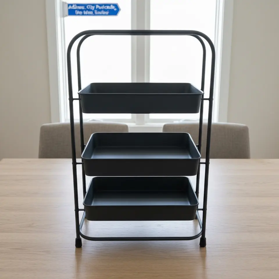 Three-Tier Metal Utility Cart for Kitchen Storage - фото 1
