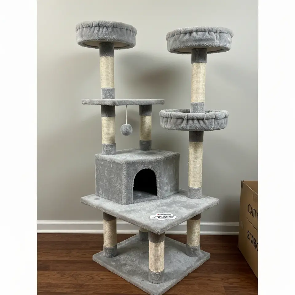 Gently Used 72-Inch Cat Tree with Hammock and Condos - фото 1