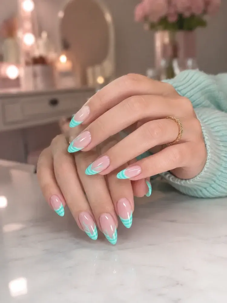 Mint Aqua Nail Polish for Curved French Tip Designs - фото 6