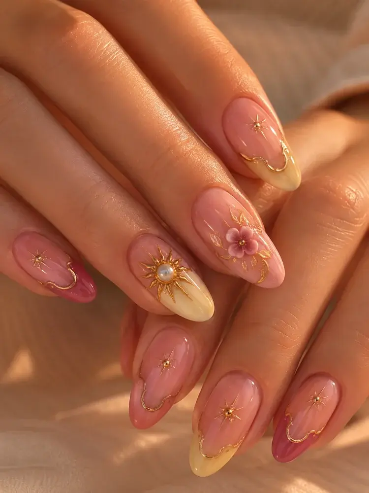 Celestial Bloom Gel Polish Set for Floral and Sun Nail Art - фото 4