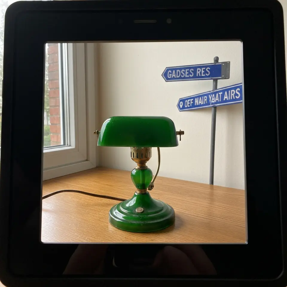 Clean Vintage Green Glass Desk Lamp - фото 1