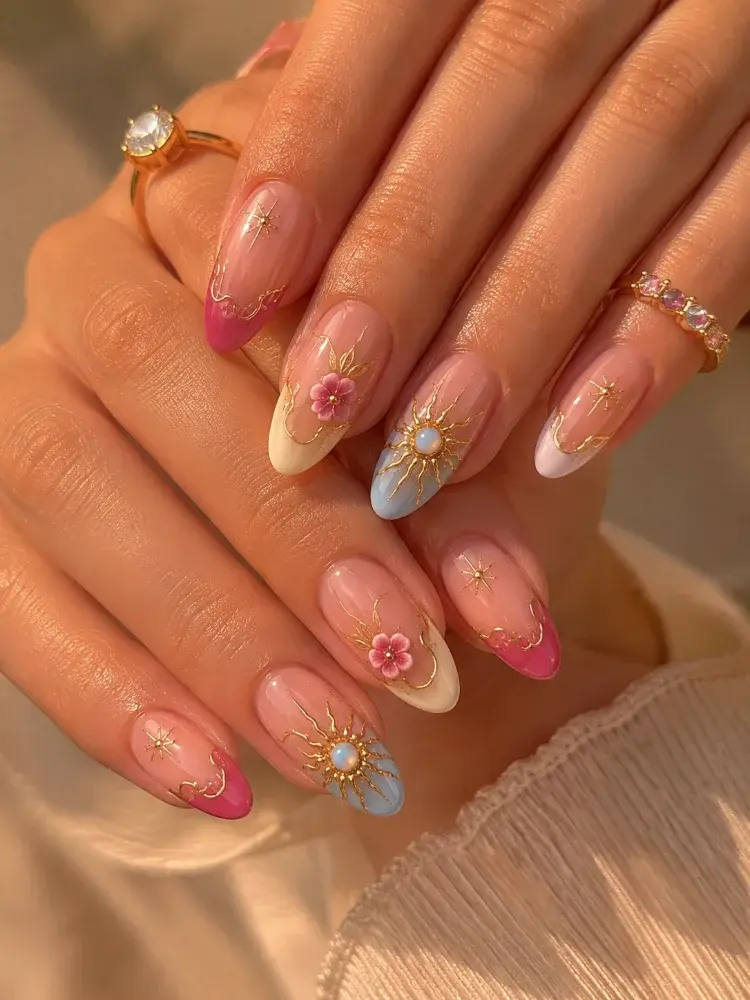 Celestial Bloom Gel Polish Set for Floral and Sun Nail Art - фото 1
