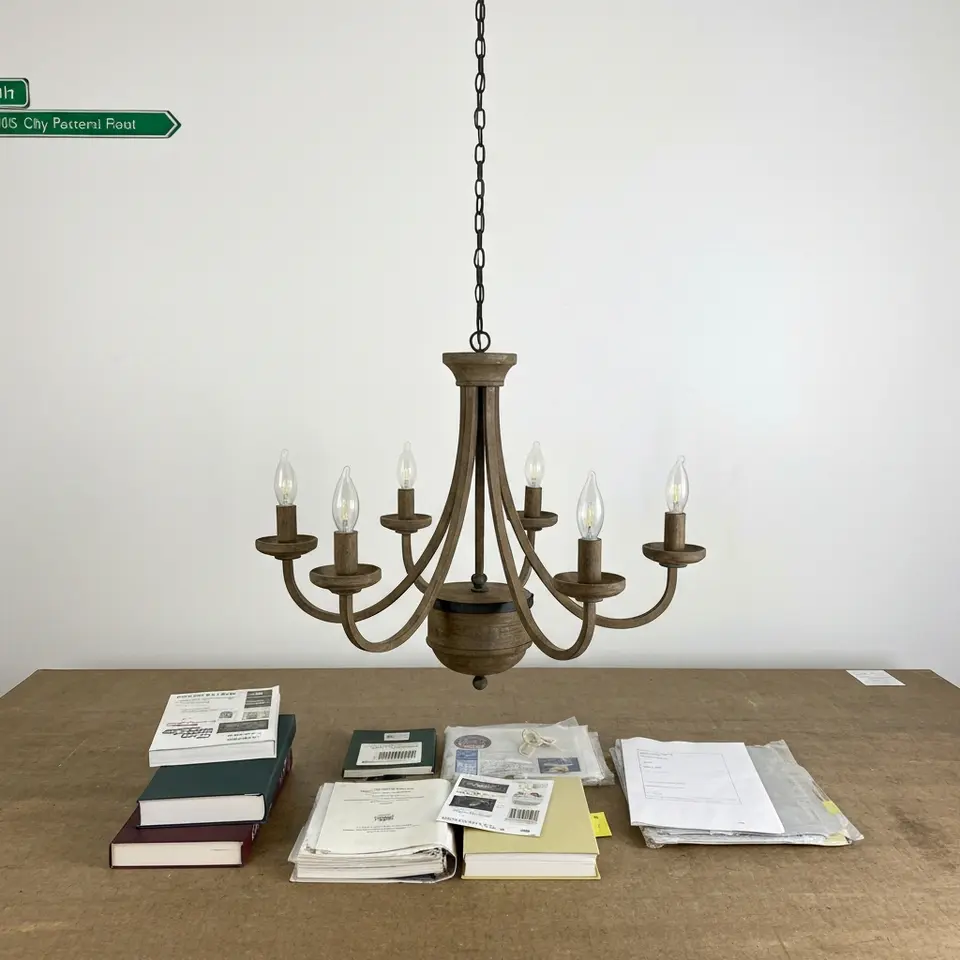 Farmhouse Wood and Iron Five-Light Chandelier - фото 1