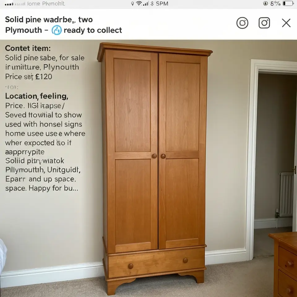 Solid pine wardrobe, two doors - Plymouth ready to collect - фото 1