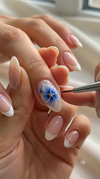 Luxury Blue Floral Nails | Premium Salon Manicure Inspiratio - фото 1