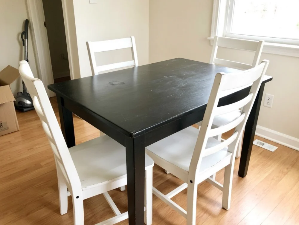 Dining Set, Black Table and 4 White Chairs - фото 1