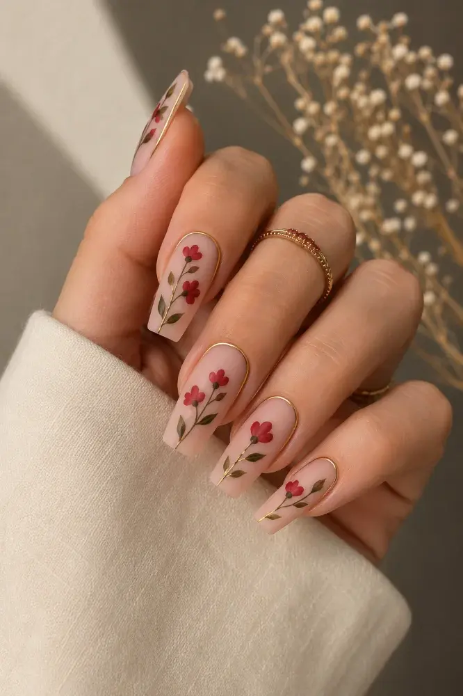 Hand-Painted Floral Nails | Elegant Nude Manicure Inspiratio - фото 3