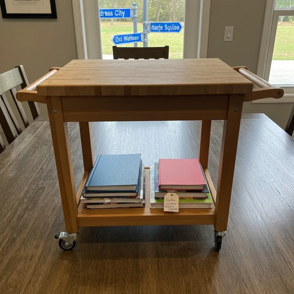 Rolling Kitchen Cart with Butcher Block Top - фото 1