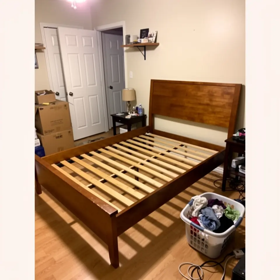 Wooden Bed Frame, Minor Scratches, Works Fine - фото 1