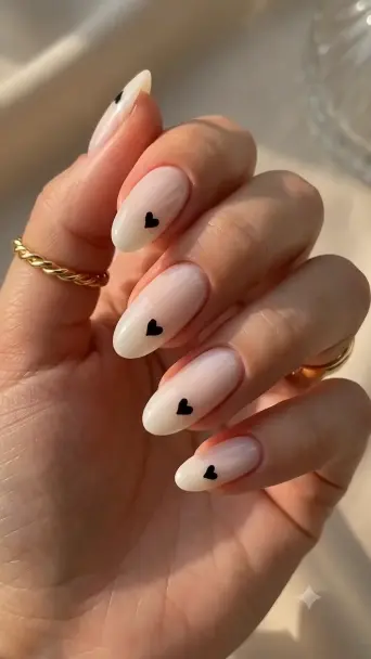 White Heart Nail Design | Elegant Minimalist Almond - фото 1